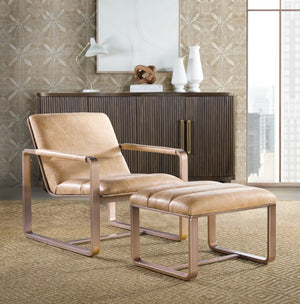 Hooker Furniture Cooper Top-Grain Leather Ottoman With Gold Metal Frame — Modern Rectangular Footrest & Extra Seating CC900-OT-081