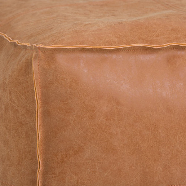 English Elm Brody Square Pouf - Handcrafted Distressed Light Brown Faux Leather Accent For Modern Living Spaces B136P159279