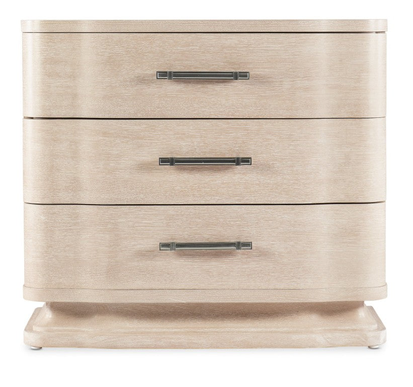 Hooker Furniture Nouveau Sandstone Three-Drawer Nightstand With Curved Breakfront, Usb Charging, Oak Veneers, Elegant Finish 6500-90016-80