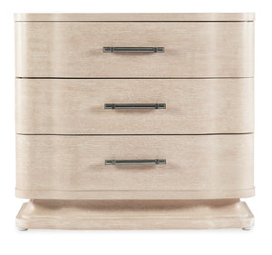 Hooker Furniture Nouveau Sandstone Three-Drawer Nightstand With Curved Breakfront, Usb Charging, Oak Veneers, Elegant Finish 6500-90016-80