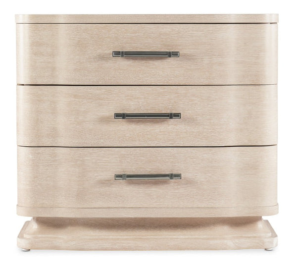 Hooker Furniture Nouveau Sandstone Three-Drawer Nightstand With Curved Breakfront, Usb Charging, Oak Veneers, Elegant Finish 6500-90016-80