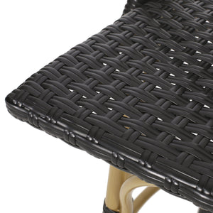 English Elm 29.5" Outdoor Pe Rattan Bistro Barstools Set of 2 Woven Teal French Cafe Style 72606.00BLK