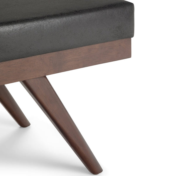 English Elm Chanelle Mid Century Ottoman Bench with Distressed Vegan Faux Leather, Solid Rubberwood Frame, 48" Black B136P159222