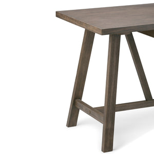 English Elm Dylan Solid Wood Desk with Driftwood Wire-Brushed Finish, Trestle Support, Keyboard Tray, 60" Surface Dark Brown B136P158143