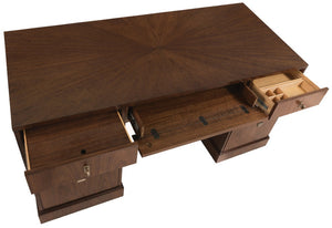 Hooker Furniture Archives Executive Desk In Classic Walnut With Satin Brass, 7-Drawer Storage, Cable Management Elegance 6123-10462-89