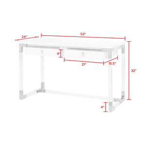 Pasargad Home Firenze Lacquer & Lucite Desk – Modern White Workspace With Storage Drawers White Lacquer & Lucite Re-3535