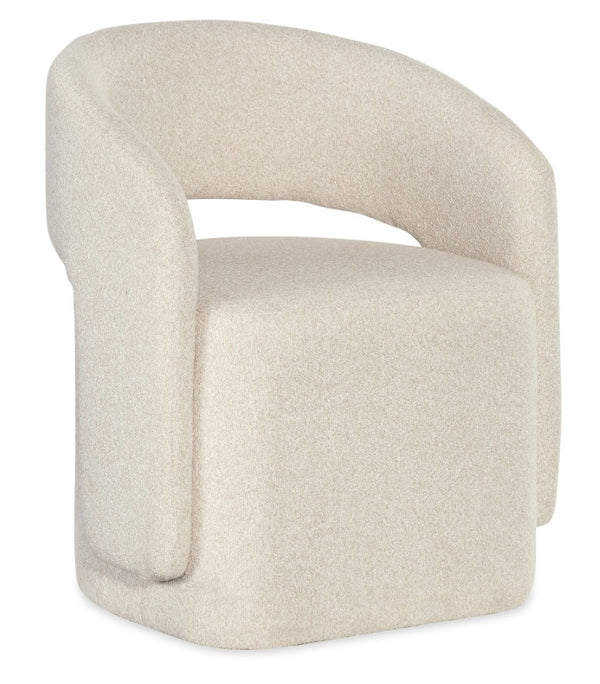 Hooker Furniture Commerce Barrel-Style Upholstered Dining Chair In Matera Pearl Fabric — Plush, Open-Back Beige Comfort For Modern Tables 7228-75022-05