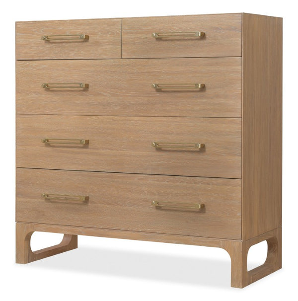 Hooker Furniture Banyon Five Drawer Dresser In Desert Oak With Cedar-Lined Bottom, Jewelry Tray & Brushed Brass Pulls 6081-90001-82