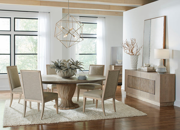 A.R.T. Furniture Tamarac Round Dining Table - Dusky Brindle Finish, Extends To 82”, Seating For 4-6, Unique Base Design Beige, Beige Material, Parawood Solids,Oak Veneer,Resin 267225-2352