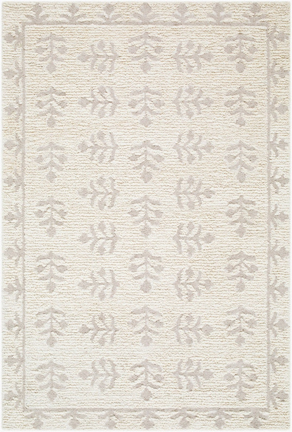 Livabliss Folk Floral Wool Area Rug Handtufted Flatweave for Entryway Bedroom or Bath Ivory, Taupe 5' x 7'6" LLFF2301-576