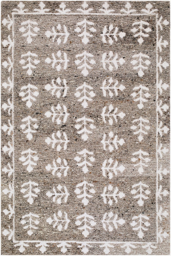 Livabliss Folk Floral Handtufted Wool Accent Rug Artisan Flatweave for Entryway or Bedside Charcoal 2' x 3' LLFF2302-23