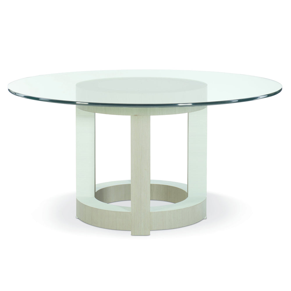 Bernhardt Bernhardt Axiom Round Dining Table With 60" Tempered Glass Top, Sculptural Circular Base, Seats 6 — Linear Gray Finish K1126