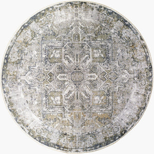 Livabliss Lillian Traditional Polyester Accent Rug Turkish Woven Low Pile for Entryways Gray, Oatmeal 6'7" x 6'7" LLL2301-67RD