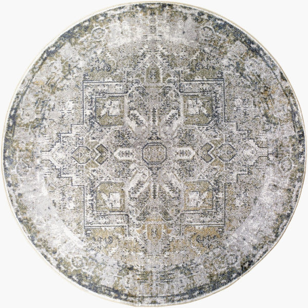 Livabliss Lillian Traditional Polyester Accent Rug Turkish Woven Low Pile for Entryways Gray, Oatmeal 6'7" x 6'7" LLL2301-67RD