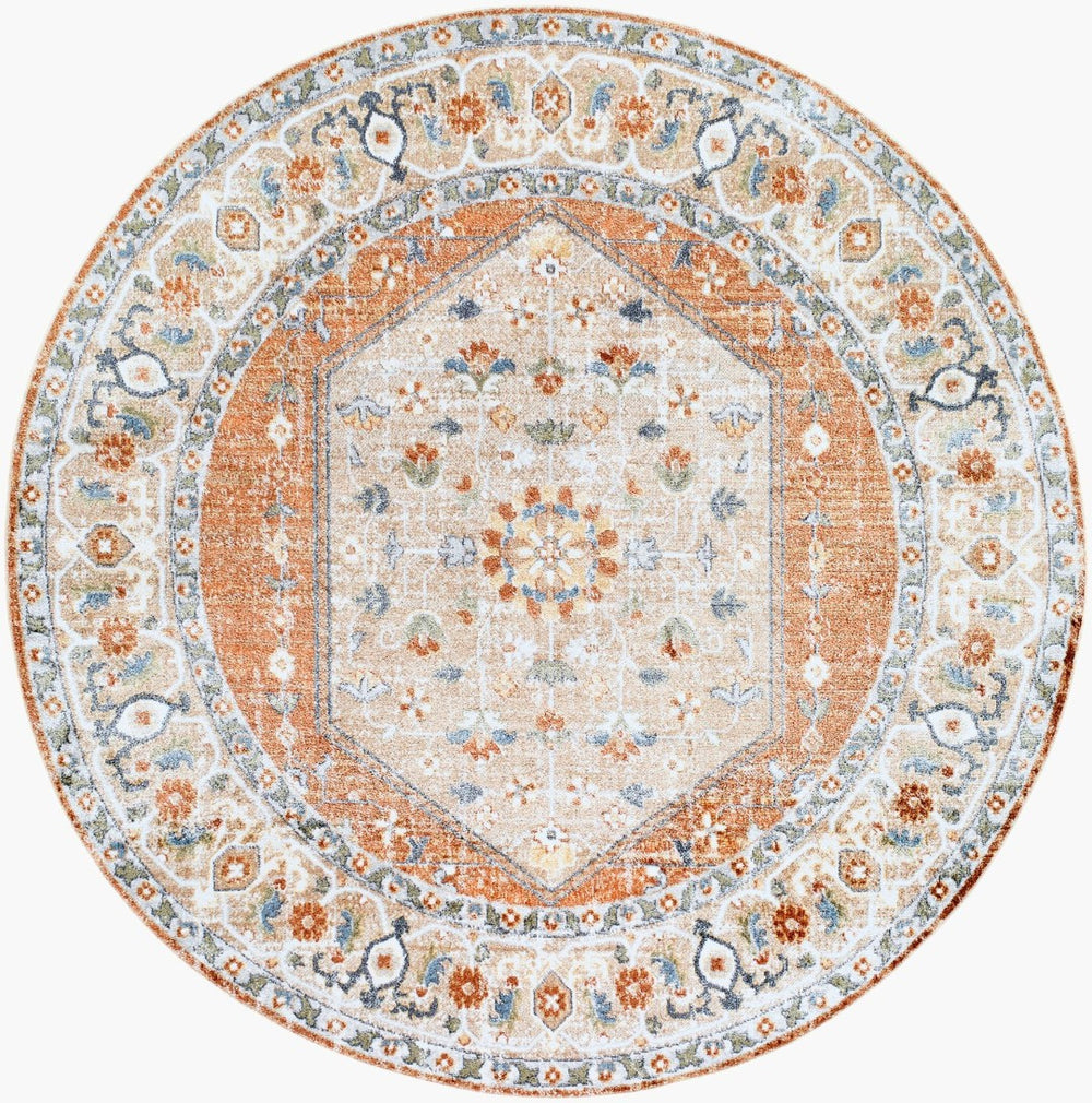 Livabliss Lillian Traditional Patterned Polyester Indoor Rug for Entryways and Bedside Accents Oatmeal, Rust 6'7" x 6'7" LLL2306-67RD