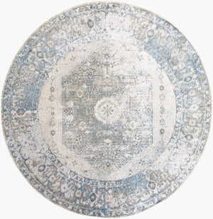 Livabliss Lillian Traditional Polyester Accent Rug Machine Woven in Turkey for Entryways and Hallways Gray, Dark Blue 6'7" x 6'7" LLL2307-67RD