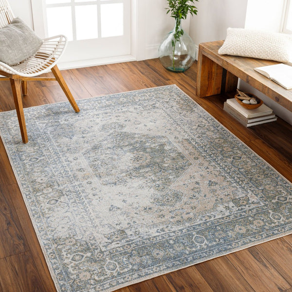 Livabliss Lillian Traditional Polyester Accent Rug Machine Woven in Turkey for Entryways and Hallways Gray, Dark Blue 6'7" x 6'7" LLL2307-67RD