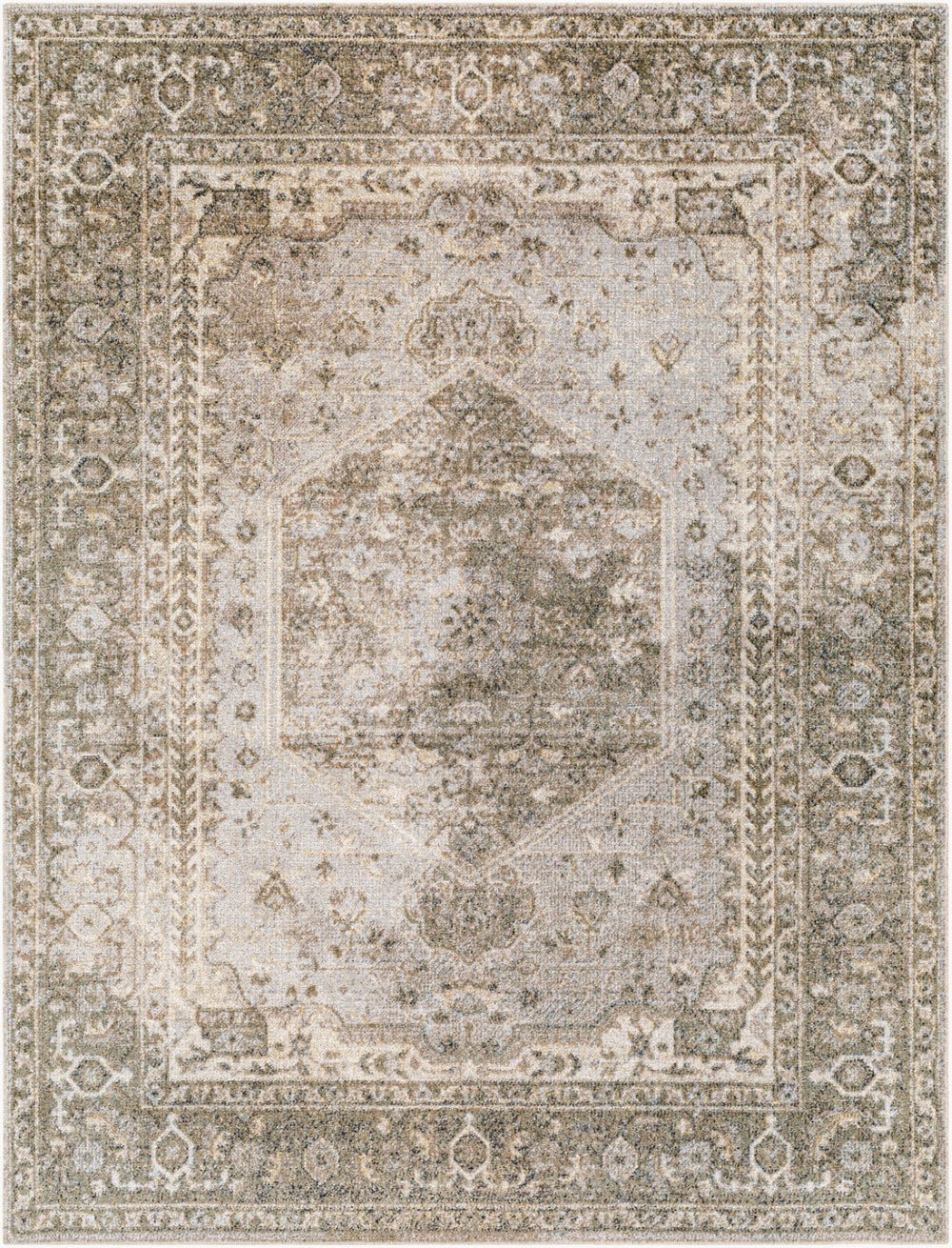 Livabliss Lillian Traditional Patterned Polyester Area Rug Woven in Turkey for Entryways Gray, Olive 9'2" x 12'4" LLL2308-9212
