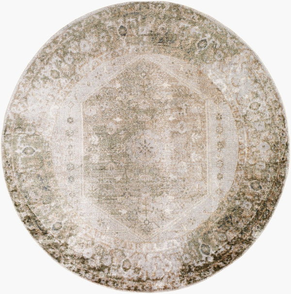 Livabliss Lillian Traditional Patterned Polyester Area Rug Woven in Turkey for Entryways Gray, Olive 6'7" x 6'7" LLL2308-67RD