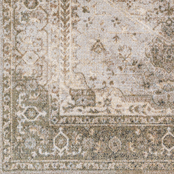 Livabliss Lillian Traditional Patterned Polyester Area Rug Woven in Turkey for Entryways Gray, Olive 6'7" x 6'7" LLL2308-67RD