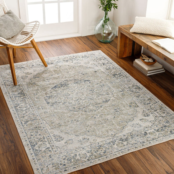 Livabliss Lillian Traditional Machine Woven Polyester Accent Rug for Entryways and Bedside Areas Gray, Olive 6'7" x 9' LLL2311-679