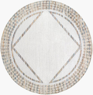 Livabliss Lillian Global Pattern Polyester Accent Rug Turkish Woven Low Pile for Entryway or Bath Oatmeal, Gray 6'7" x 6'7" LLL2312-67RD