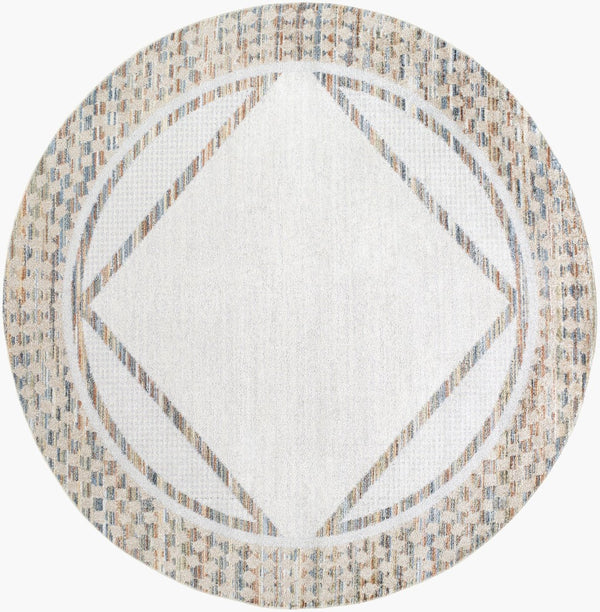 Livabliss Lillian Global Pattern Polyester Accent Rug Turkish Woven Low Pile for Entryway or Bath Oatmeal, Gray 6'7" x 6'7" LLL2312-67RD