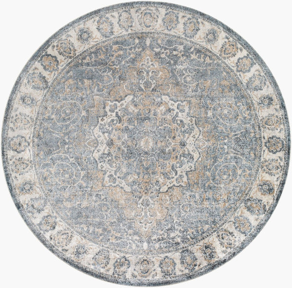 Livabliss Lillian Turkish Medallion Polyester Accent Rug for Entryways and High Traffic Spaces Oatmeal, Dark B 6'7" x 6'7" LLL2320-67RD