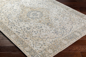 Livabliss Lillian Traditional Pattern Polyester Accent Rug Low Pile Machine Washable Floor Piece Gray, Oatmeal 6'7" x 6'7" LLL2322-67RD