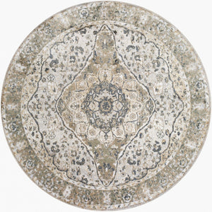 Livabliss Lillian Traditional Pattern Polyester Accent Rug Low Pile Machine Washable Floor Piece Gray, Oatmeal 6'7" x 6'7" LLL2322-67RD