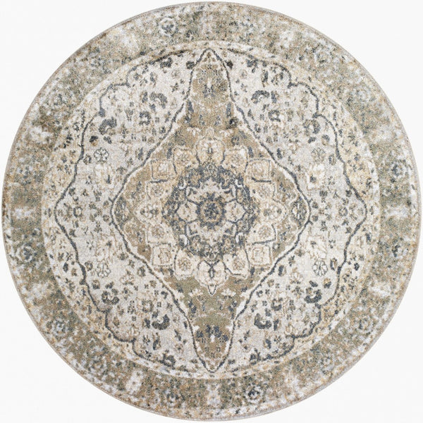 Livabliss Lillian Traditional Pattern Polyester Accent Rug Low Pile Machine Washable Floor Piece Gray, Oatmeal 6'7" x 6'7" LLL2322-67RD