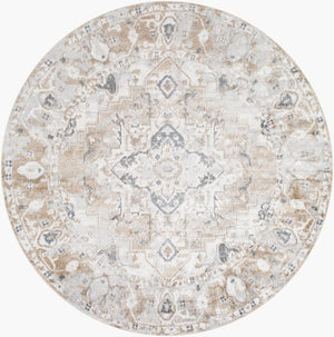 Livabliss Lillian Traditional Medallion Machine Woven Polyester Rug for Entryways and High Traffic Spaces Oatmeal, Gray 6'7" x 6'7" LLL2335-67RD