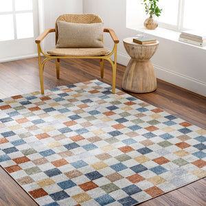 Livabliss Lillian Machine Woven Polyester Area Rug Low Pile Entryway Accent Turkish Craft Oatmeal, Rust 6'7" x 6'7" LLL2338-67RD