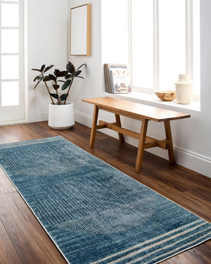 Livabliss Lillian Machine Woven Polyester Runner Rug Low Pile Hallway Entryway Kitchen Accent Dark Blue, Ligh 9'2" x 12'4" LLL2364-9212