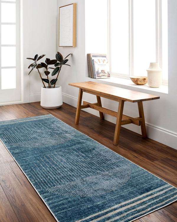 Livabliss Lillian Machine Woven Polyester Runner Rug Low Pile Hallway Entryway Kitchen Accent Dark Blue, Ligh 9'2" x 12'4" LLL2364-9212