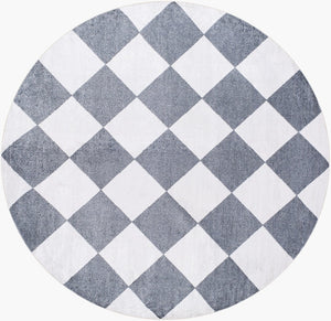Livabliss Lillian Art Deco Geometric Machine Woven Polyester Rug for Entryway or Bath White, Navy 6'7" x 6'7" LLL2372-67RD