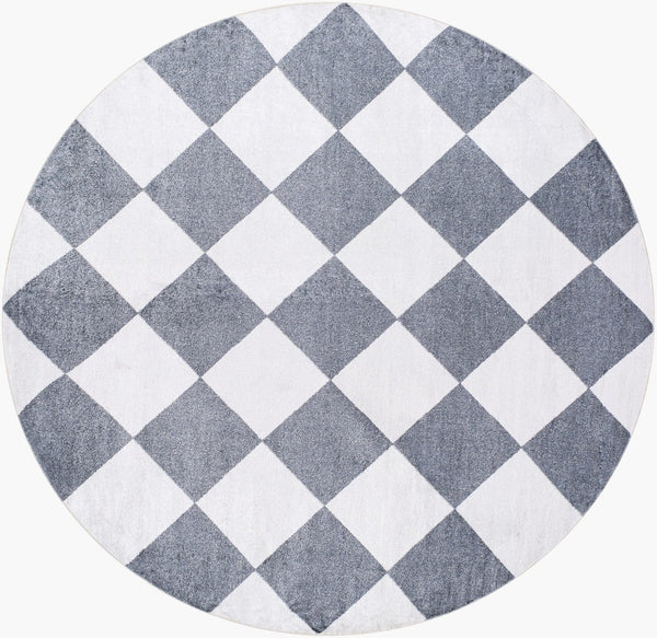 Livabliss Lillian Art Deco Geometric Machine Woven Polyester Rug for Entryway or Bath White, Navy 6'7" x 6'7" LLL2372-67RD