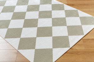 Livabliss Lillian Art Deco Machine Woven Polyester Rug for Entryways and High Traffic Spaces White, Olive 6'7" x 6'7" LLL2374-67RD