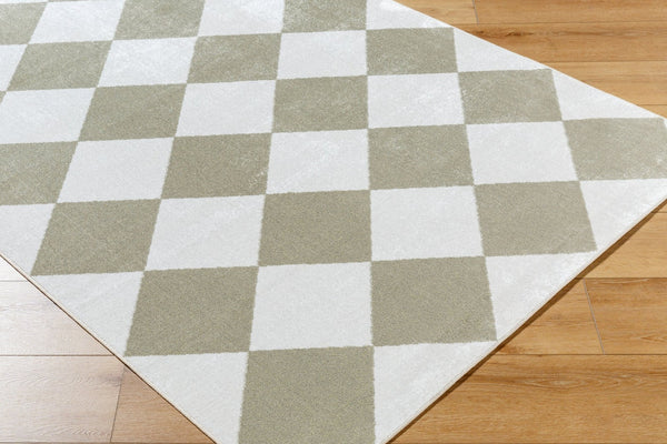 Livabliss Lillian Art Deco Machine Woven Polyester Rug for Entryways and High Traffic Spaces White, Olive 6'7" x 6'7" LLL2374-67RD
