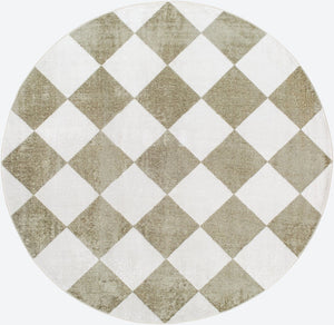 Livabliss Lillian Art Deco Machine Woven Polyester Rug for Entryways and High Traffic Spaces White, Olive 6'7" x 6'7" LLL2374-67RD