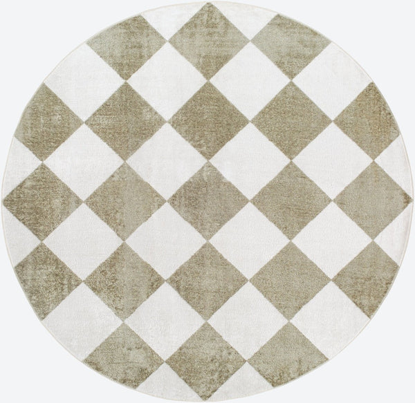 Livabliss Lillian Art Deco Machine Woven Polyester Rug for Entryways and High Traffic Spaces White, Olive 6'7" x 6'7" LLL2374-67RD