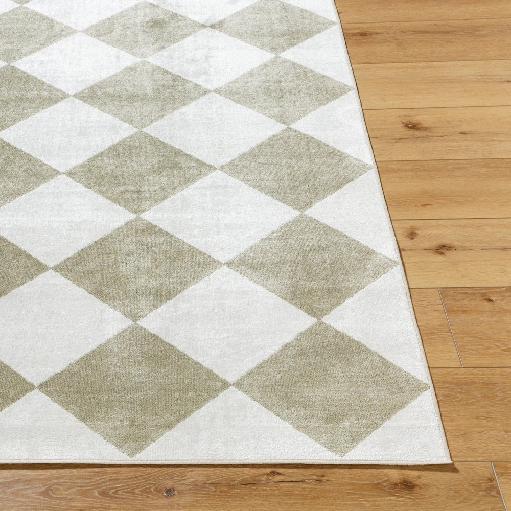 Livabliss Lillian Art Deco Machine Woven Polyester Rug for Entryways and High Traffic Spaces White, Olive 7'10" x 10' LLL2374-710102