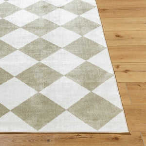 Livabliss Lillian Art Deco Machine Woven Polyester Rug for Entryways and High Traffic Spaces White, Olive 6'7" x 6'7" LLL2374-67RD