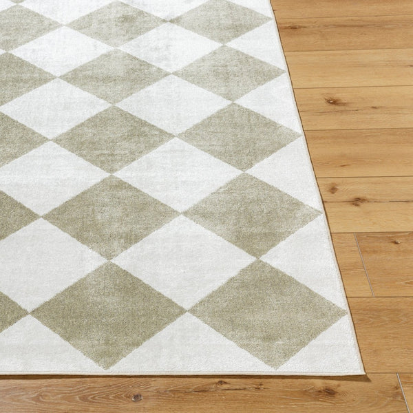 Livabliss Lillian Art Deco Machine Woven Polyester Rug for Entryways and High Traffic Spaces White, Olive 6'7" x 6'7" LLL2374-67RD