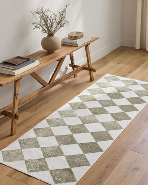 Livabliss Lillian Art Deco Machine Woven Polyester Rug for Entryways and High Traffic Spaces White, Olive 6'7" x 6'7" LLL2374-67RD