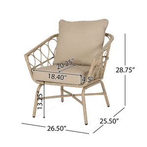 English Elm Christopher Knight Home® - BRUCE Club Chair Set - Brown PE Rattan & Iron Frame, Boho Outdoor Seating with Water-Resistant Cushions 70415.00LBRN