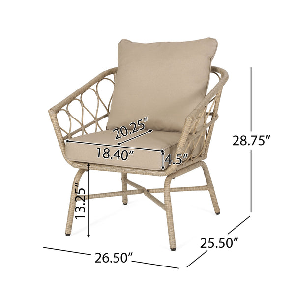 English Elm Christopher Knight Home® - BRUCE Club Chair Set - Brown PE Rattan & Iron Frame, Boho Outdoor Seating with Water-Resistant Cushions 70415.00LBRN