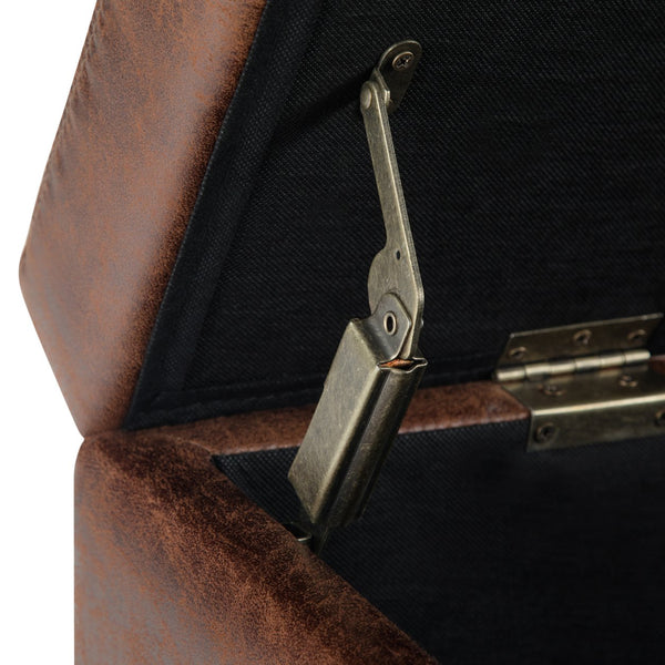 English Elm Avalon Storage Ottoman Bench - Stylish Distressed Umber Faux Leather With Hidden Storage & Safety Hinge B136P158644