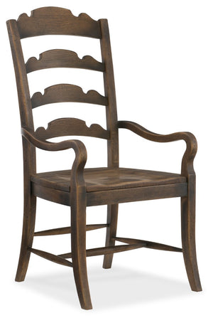 Hooker Furniture Hill Country Twin Sisters Ladderback Arm Chair With Distressed Anthracite Finish, Solid Wood Craftsmanship Medium Brown 5960-75300-BRN