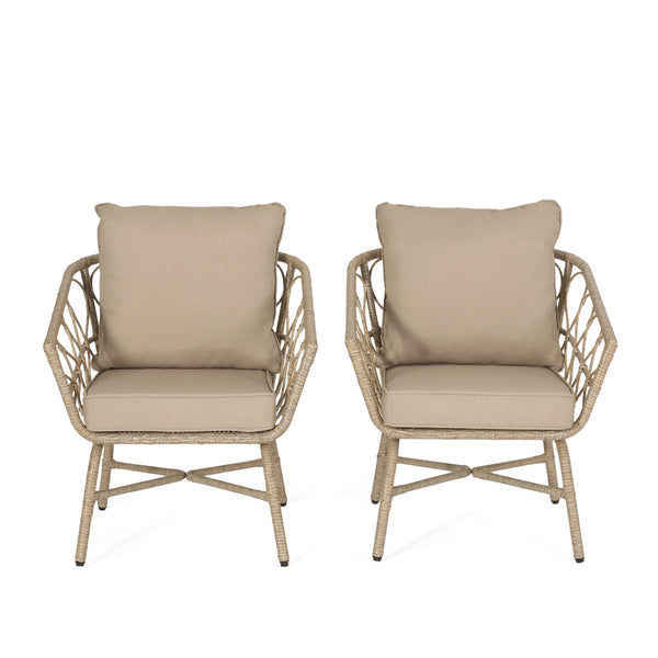 English Elm Christopher Knight Home® - BRUCE Club Chair Set - Brown PE Rattan & Iron Frame, Boho Outdoor Seating with Water-Resistant Cushions 70415.00LBRN